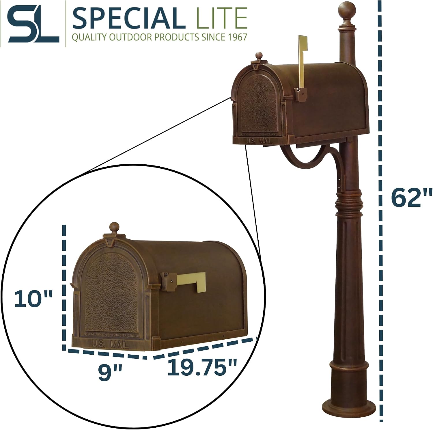 Special Lite Berkshire Curbside Mailbox with Aluminum Post - Copper Mailbox with Ashland Post - SCB-1015_SPK-600-CP