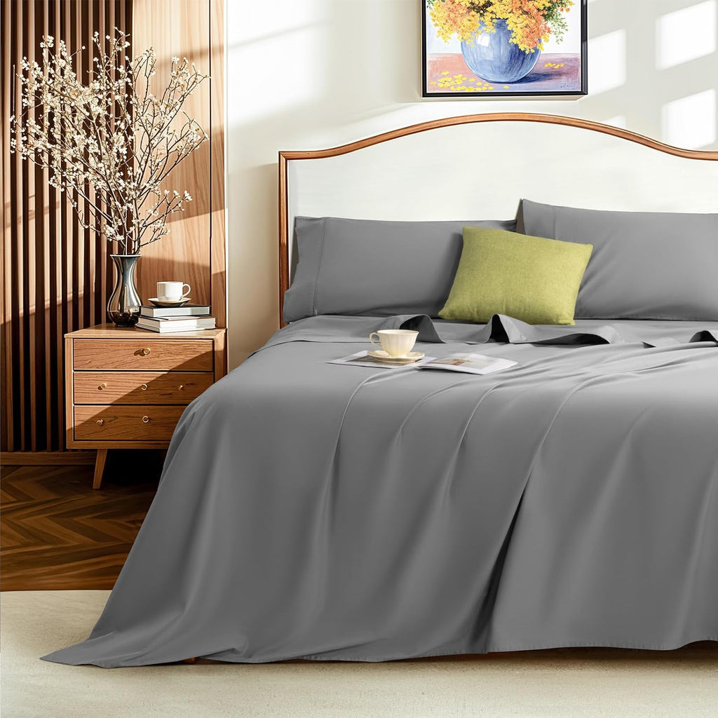 LBRO2M 1500 Thread Count Sheets 100% Egyptian Cotton Sheets Set Queen Size Sheets 16 Inches Deep Pocket Bedding 4 Piece Sets (Queen, Gray)