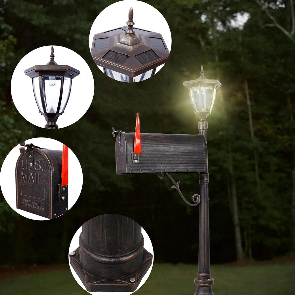Mailbox with Post Lights,Mailbox/Post Light Combo for Outside,Stratford Heavy Duty Cast Aluminum Post Mount Mailboxes for Outside Decorative(2in1)