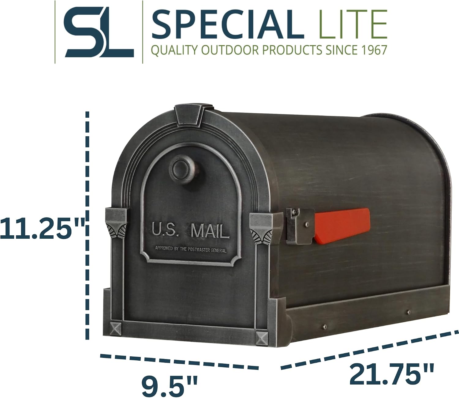 Special Lite Savannah Curbside Mailbox - Swedish Silver Aluminum Mailbox for Post Mount - SCS-1014-SW