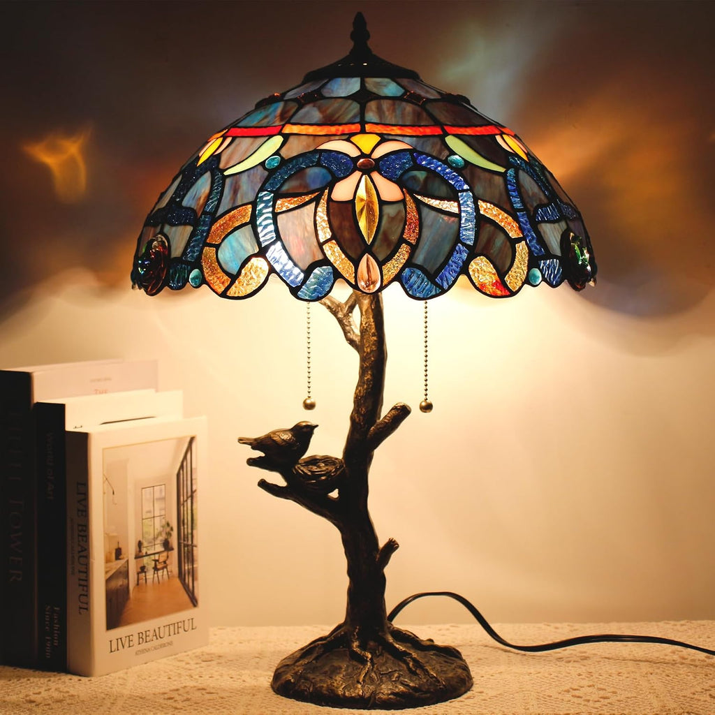 Large Tiffany Lamp Shade Replacement Only 16Inch Stained Glass Lampshade Fit For Table Lamps FLoor Lamp Ceiling Fixture Pendant Hanging Light Home Office Decoration (Blue purple)