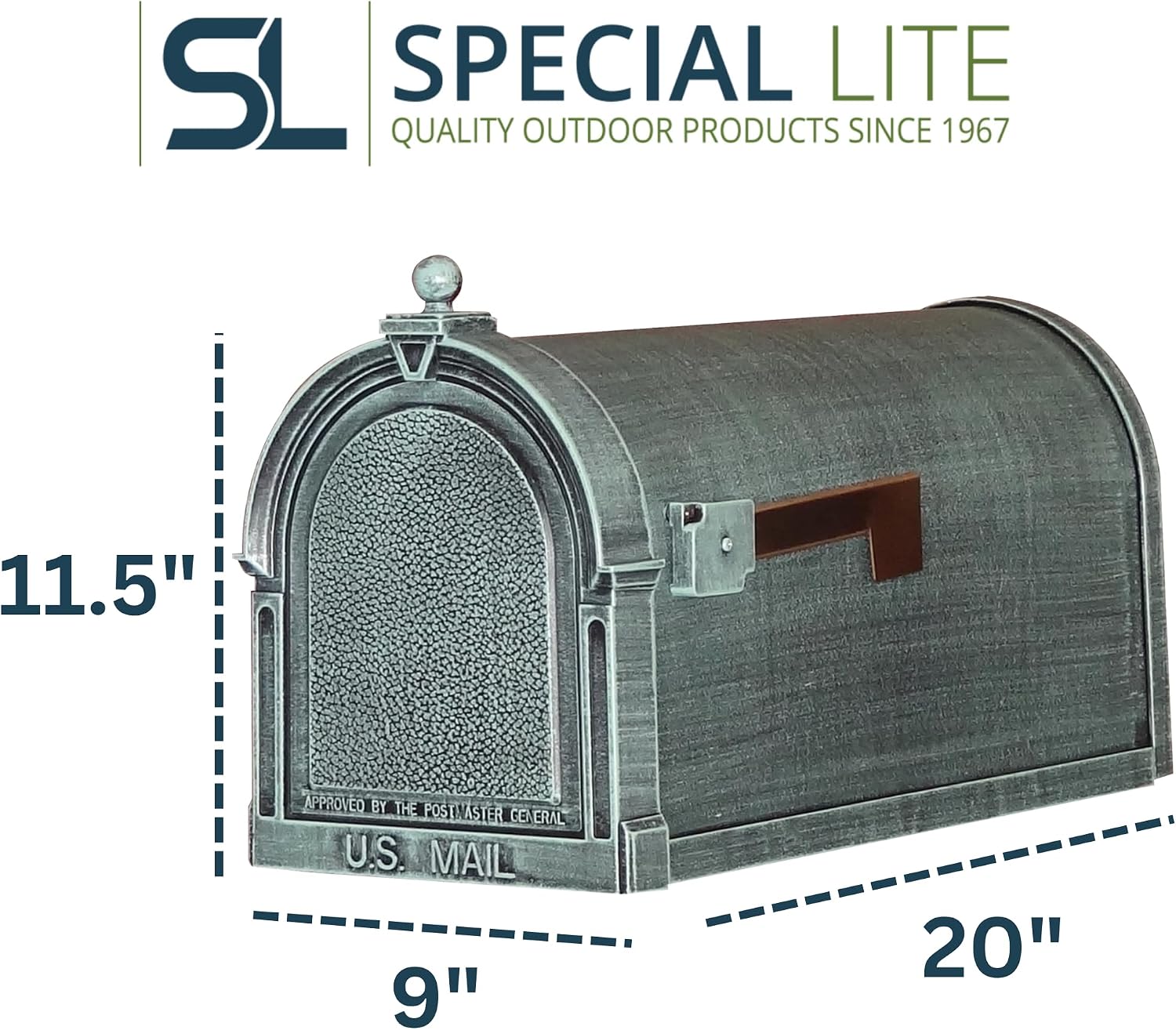 Special Lite Berkshire Curbside Mailbox - Verde Green Aluminum Mailbox for Post Mount - SCB-1015-VG