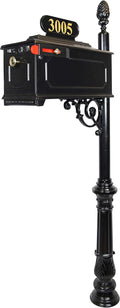 Emerson Black Mailbox with Address Plaque, Flag, and Numbers Included Complete Luxury Mailbox and Post Combo Kit (Emerson)
