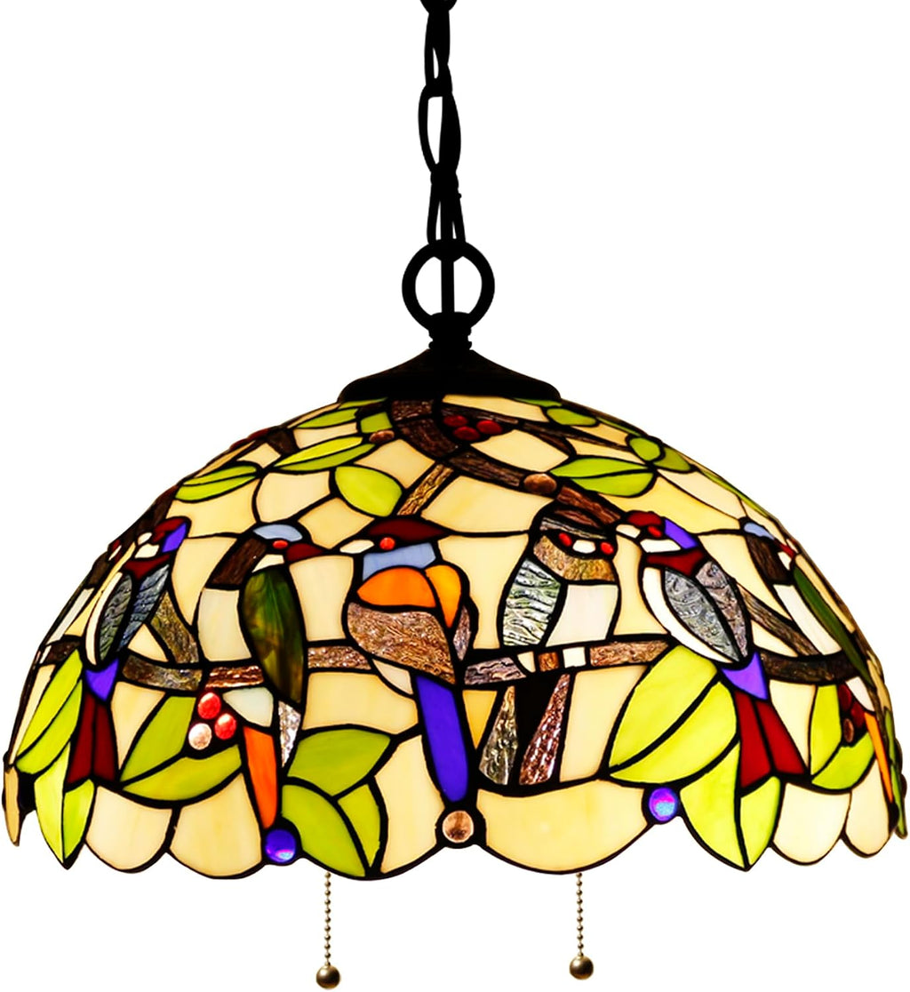 Large Tiffany Lamp Shade Replacement Only 16Inch Stained Glass Lampshade Fit For Table Lamps FLoor Lamp Ceiling Fixture Pendant Hanging Light Home Office Decoration (Double Birds Amber)