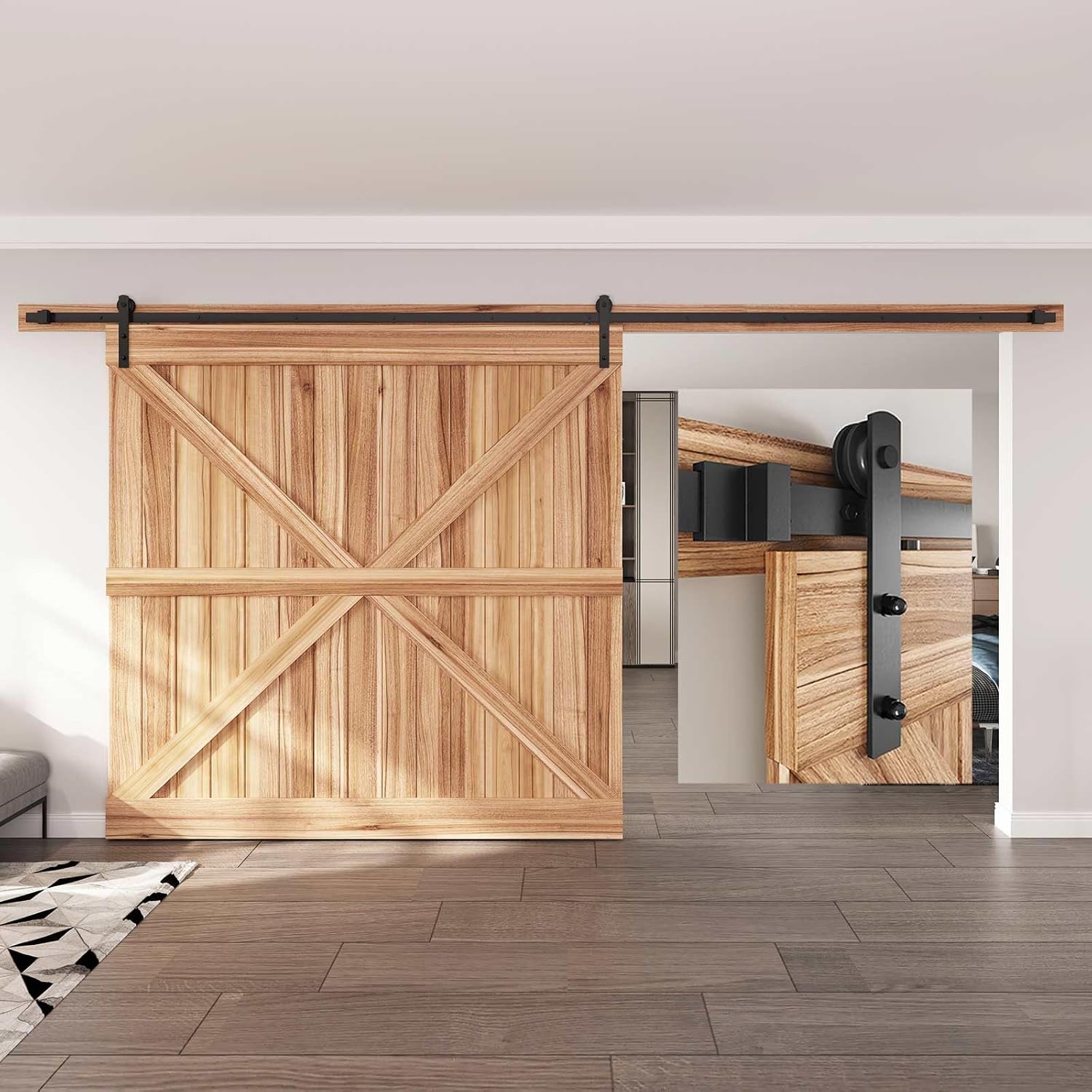 EaseLife 14 FT Sliding Barn Door Hardware Track Kit,Straight Pulley,Slide Smoothly Quietly,Easy Install (14FT Track Kit for 84' Wide Single Door)