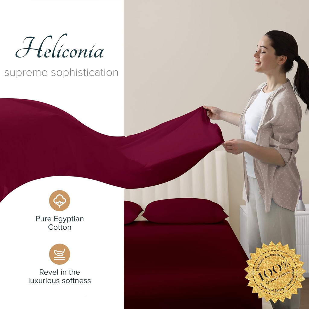 Carressa Linen 100% Egyptian Cotton Sheets Queen Size Bed Set - Luxury 1500 Series Heliconia Collection Egyptian Cotton Queen Sheet Set (4 PC, Burgundy), 17' Deep Pocket, Sateen Hotel Quality Bedding
