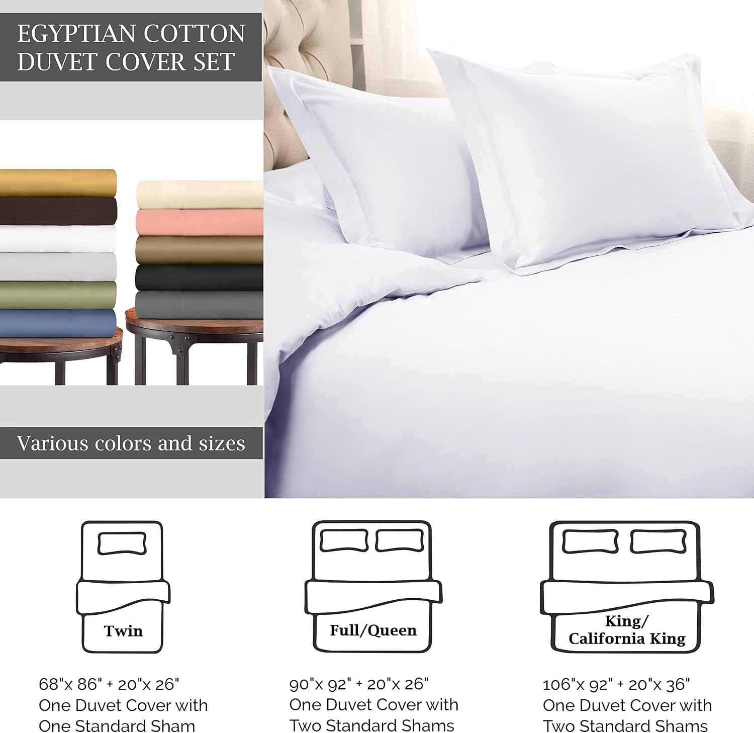 1500 Thread Count 100% Egyptian Cotton, Single Ply, Full/Queen Duvet Cover Set, Solid, Black