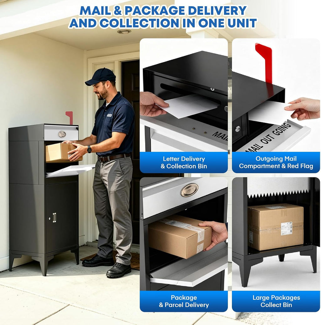 Pochar Large Package Delivery Boxes for Outside, Extra Large Mailbox for Parcel, Alloy Steel Post Mailbox, Lockable Anti-Theft Parcel Drop Box for Porch Curbside Office, 14.25' x 20.5' x 47.5'