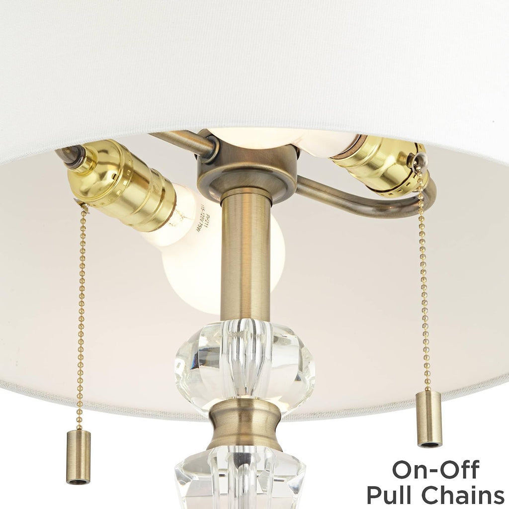 Vienna Full Spectrum Jordan 27 1/2' Tall Traditional Table Lamp Pull Chain Brass Finish Metal Crystal Single Fabric Off-White Shade Living Room Bedroom Bedside Nightstand House Office Home Reading