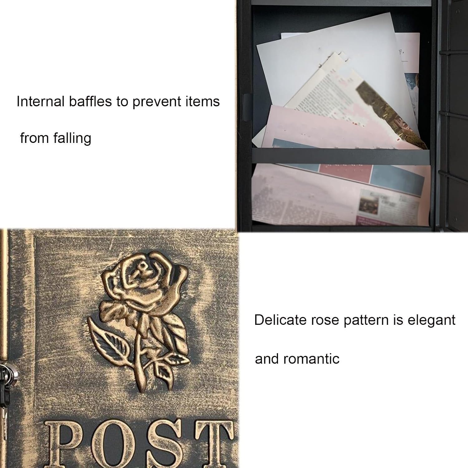 Metal Mailboxes Wall Mounted Mailbox Weatherproof Drop Box Garden Door Home Office Décor Post Box with Lock Suggestion Box