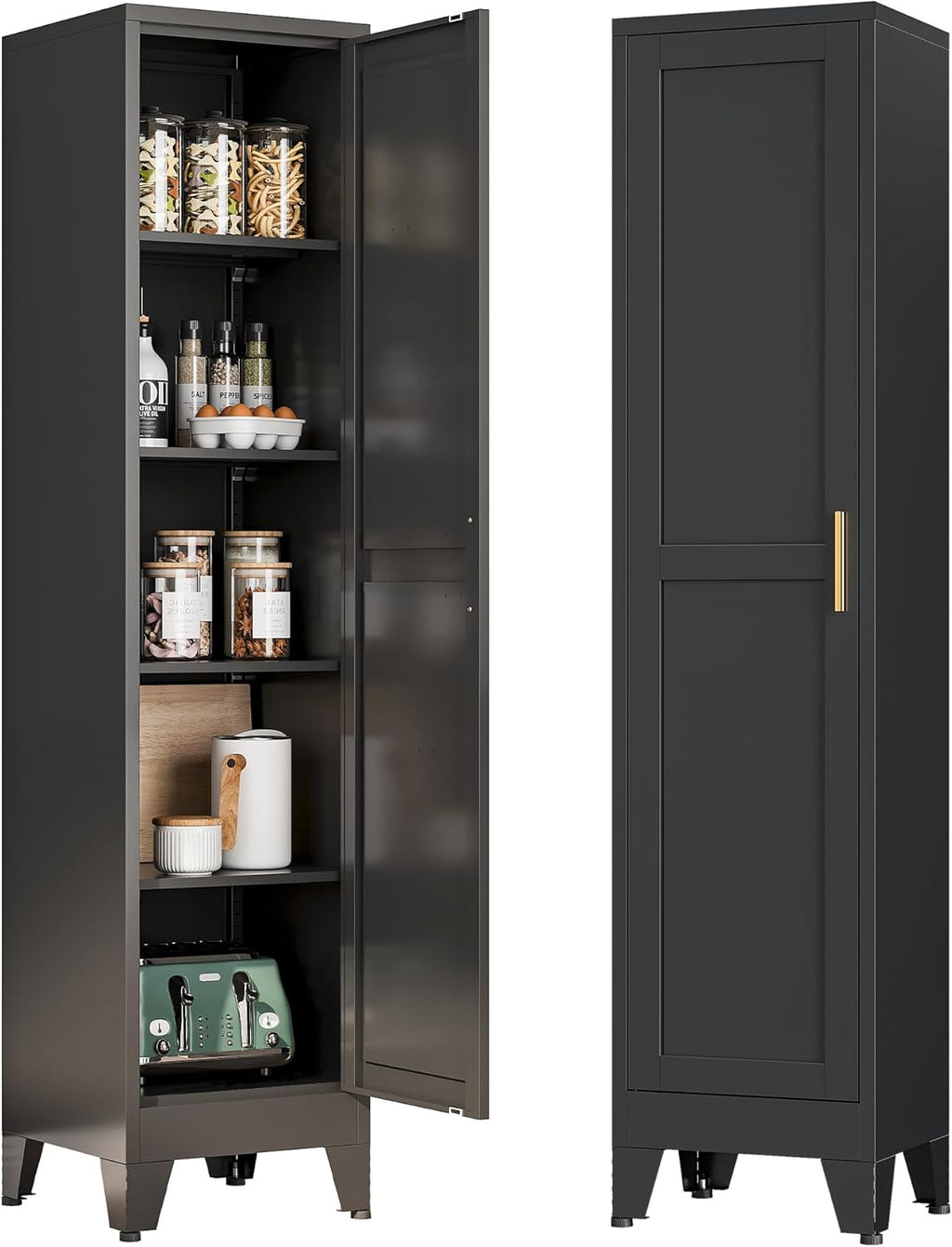 Bevivog Tall Narrow Storage Cabinet, 67' Single Door Metal Storage Locker Cabinet, Freestanding Tall Kitchen Pantry Cabinets for Small Space