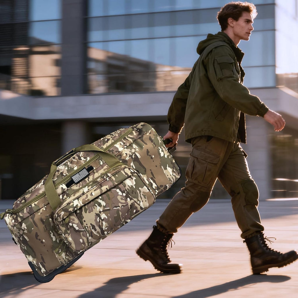 WOLT 120L Rolling Duffle Bag with Wheels, Large Deployment Military Bag, Wheeled Heavy Duty Luggage for Travel, Camping