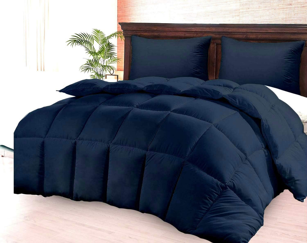 Soft 1000 TC Goose Down Alternative Egyptian Cotton Comforter Set (Comforter + 2 Pillow Cases) 400 GSM Over-Size Queen Navy Blue 98'' x 98''