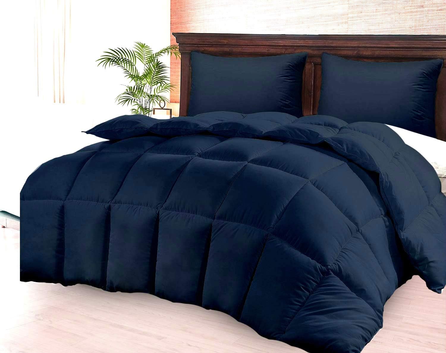 Soft 1000 TC Goose Down Alternative Egyptian Cotton Comforter Set (Comforter + 2 Pillow Cases) 400 GSM Over-Size Queen Navy Blue 98'' x 98''