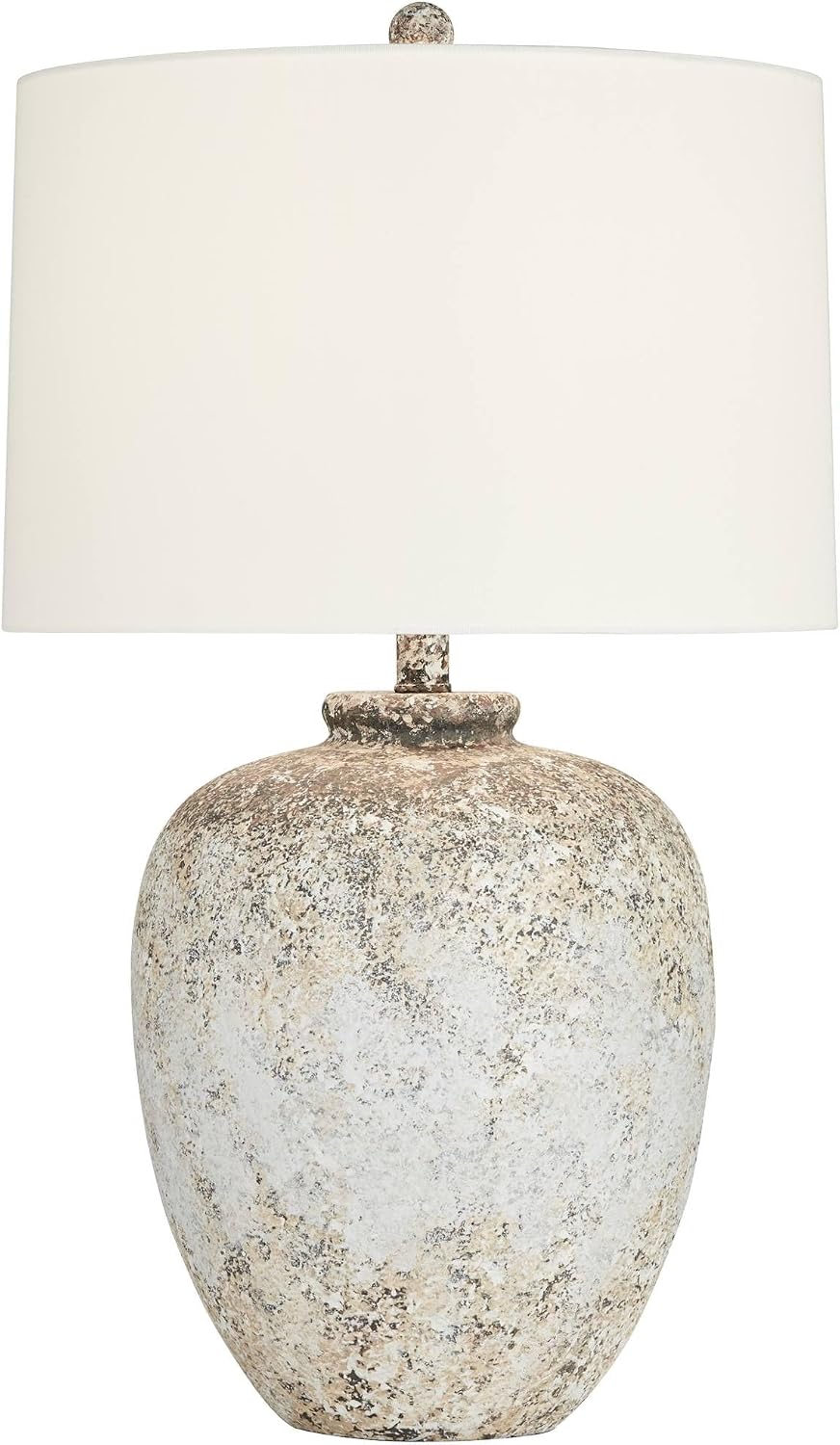 360 Lighting Astaire 27' Tall Urn Jar Farmhouse Rustic Table Lamp Weathered Vintage Finish Single Linen White Shade Living Room Bedroom Bedside Nightstand House Office Home Reading Kitchen