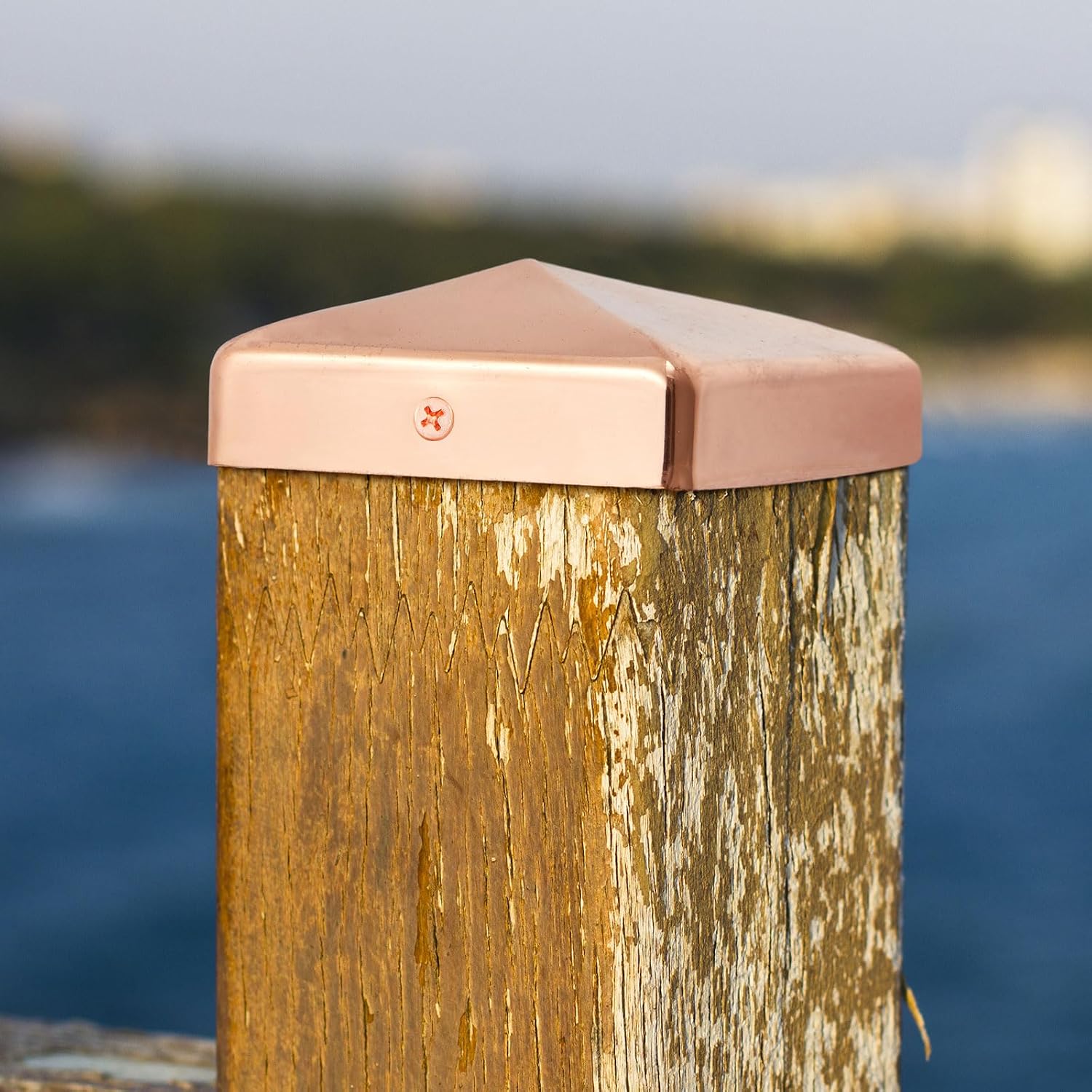 Tandefio 8 Pcs 6x6'' Solid Copper Post Caps Fence Pyramid Decking Caps with Screw for Metal Wood Cedar Fence Deck Corridors Mailbox Posts End Cover