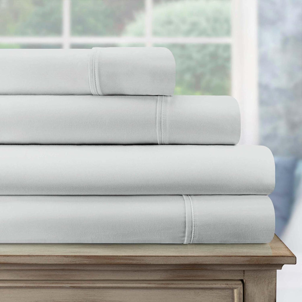 Superior 700 Thread Count Egyptian Cotton Sheet Set, Bedroom Sheets, Modern Home Essentials, Bedding Basics, 1 Elastic Deep Pocket Fitted Bed Sheet, 1 Flat Sheet, 2 Pillowcases, Queen, Chrome