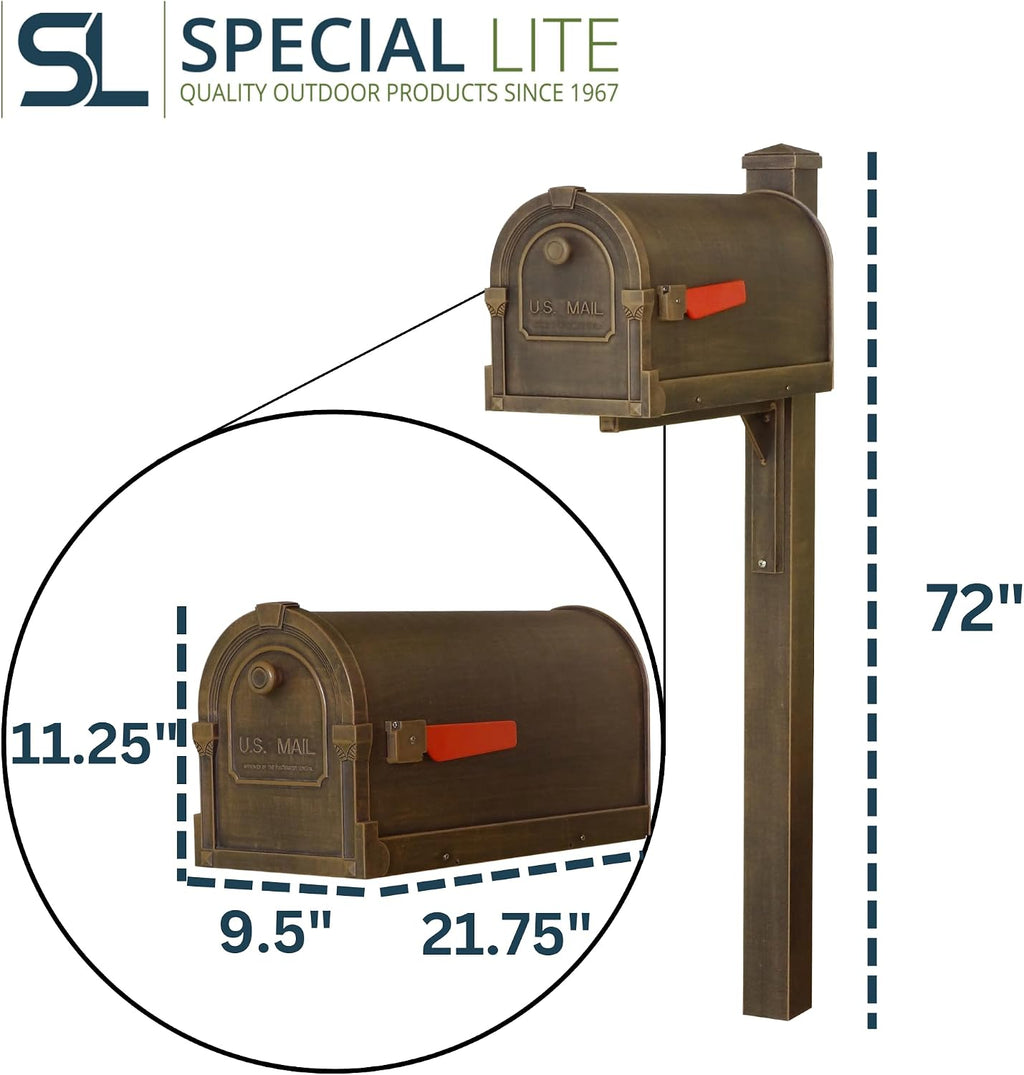 Special Lite Savannah Curbside Mailbox with Wellington Post - Copper Aluminum Mailbox with Post - SCS1014_SPK720-CP
