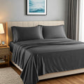 Carressa Linen 100% Egyptian Cotton King Size Sheets Set - Luxury 1500 Series Heliconia Collection Egyptian Cotton Sheets King Size (4 PC, Dark Grey), 17' Deep Pocket, Sateen Hotel Quality Bedding