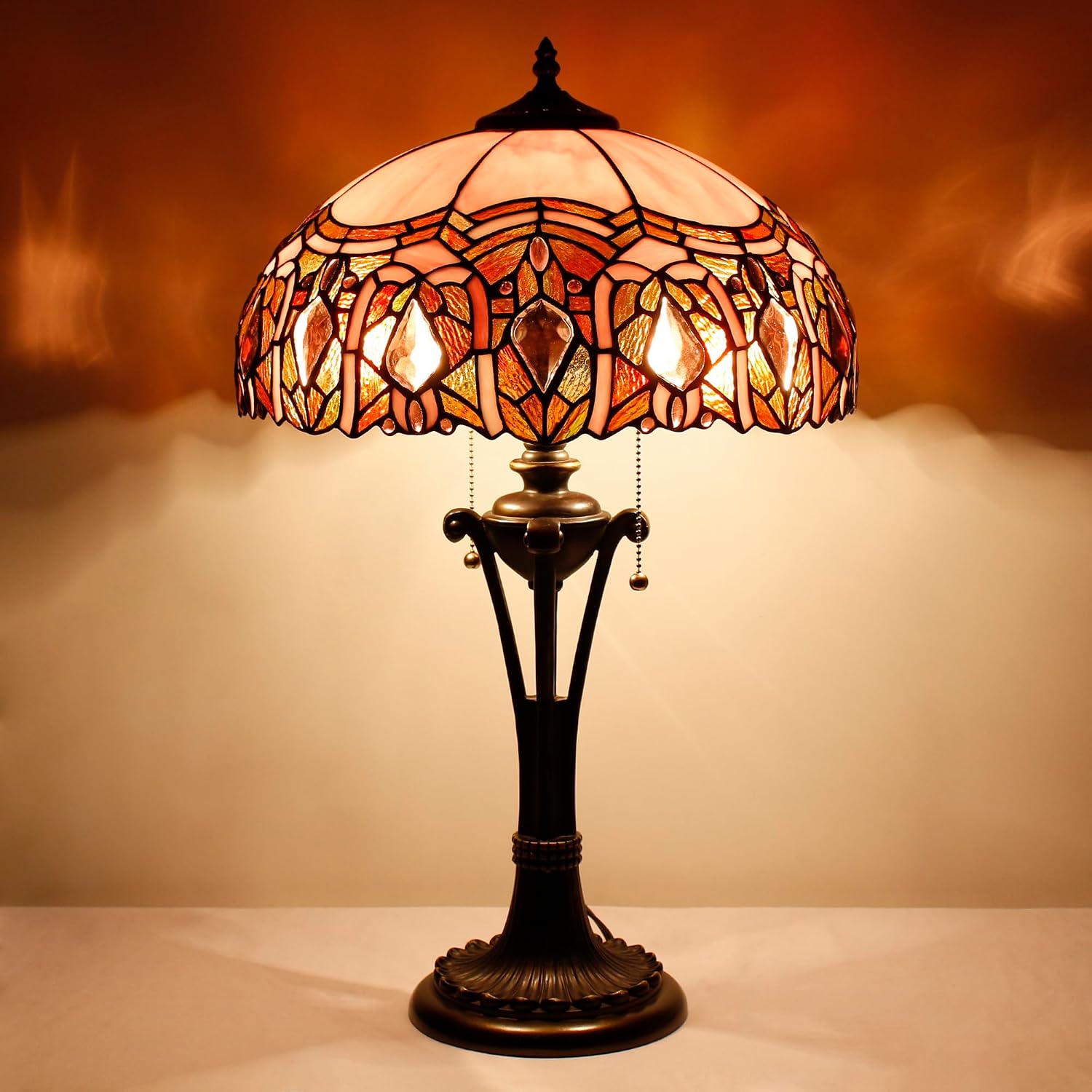 Tiffany Table Lamp Pink Jewelry Stained Glass Desk Lamp 16X16X24 Inches Reading Light