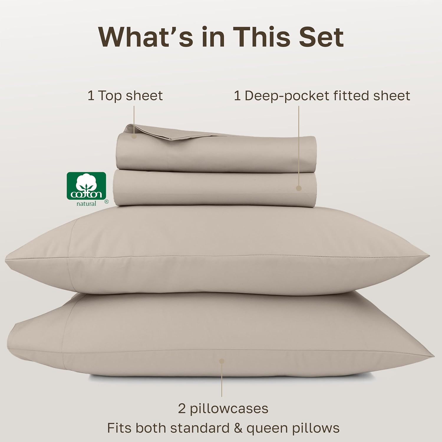 California Design Den Thick and Natural 100% Cotton Sheets Queen Size Set - 1000 Thread Count Sateen, Deep Pocket Queen Sheets, Durable Bedding Set - Beige (Sand Tone)
