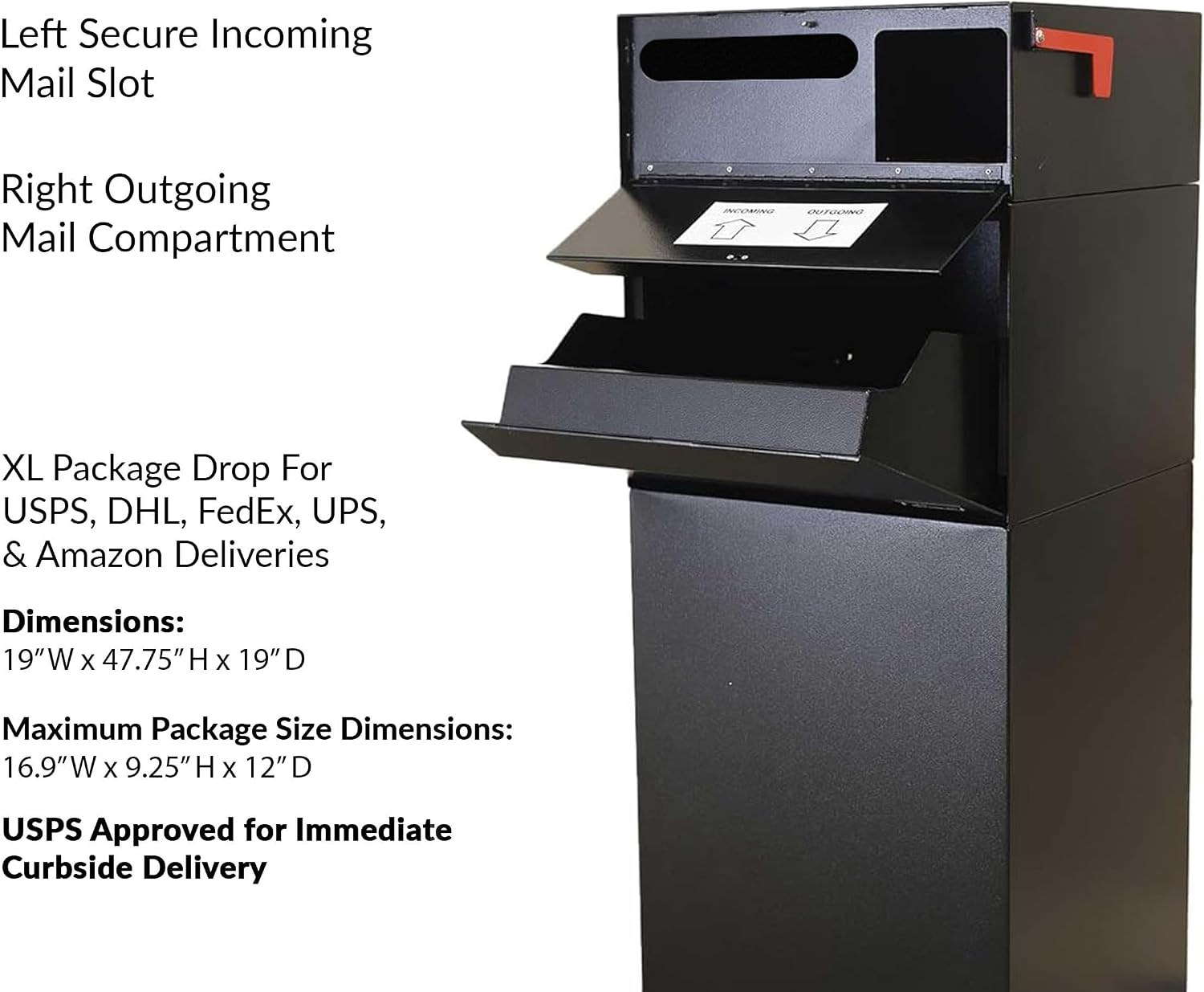 dVault® Full Service Vault DVCS0015 Secure Curbside Mailbox/Package Drop with Locking Letterbox (Black)