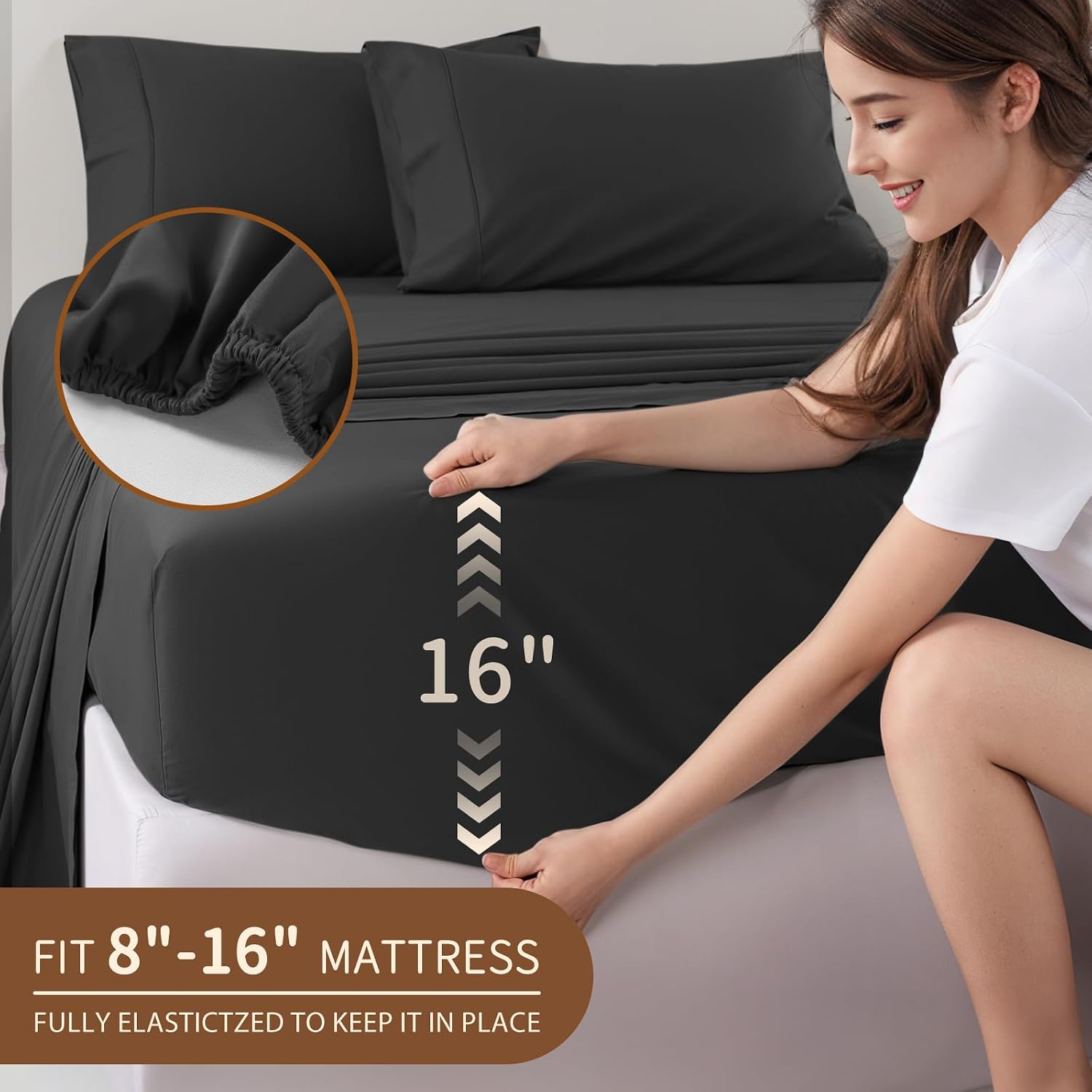100% Cotton Sheet Set 4 Pcs Clifornia King Size Egyptian Cotton Sheets 1000 Thread Count Soft Breathable Sheet Set with 16' Deep Pocket Fitted Sheet (California King, Black)