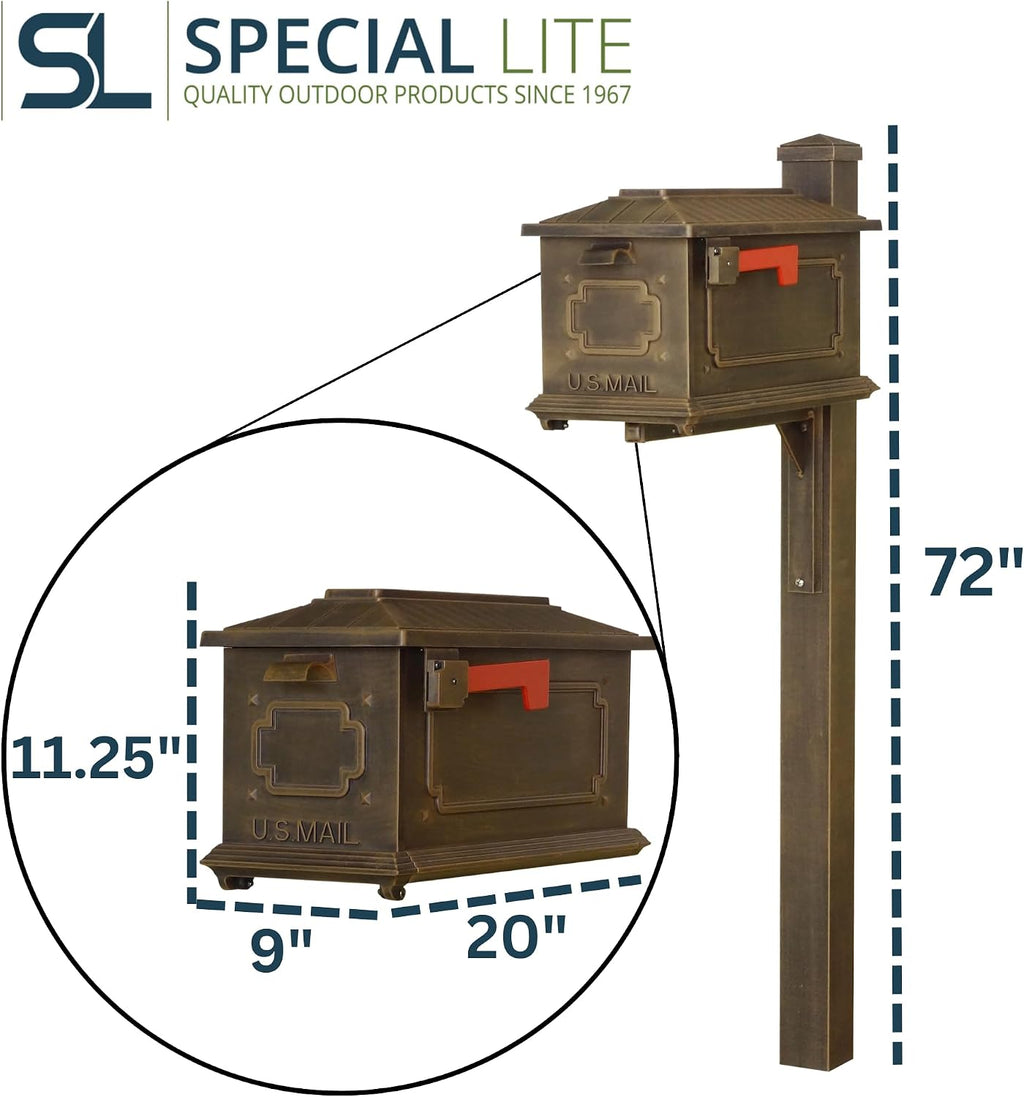 Special Lite Kingston Curbside Mailbox with Wellington Post - Copper Aluminum Mailbox with Post - SCK1017_SPK720-CP