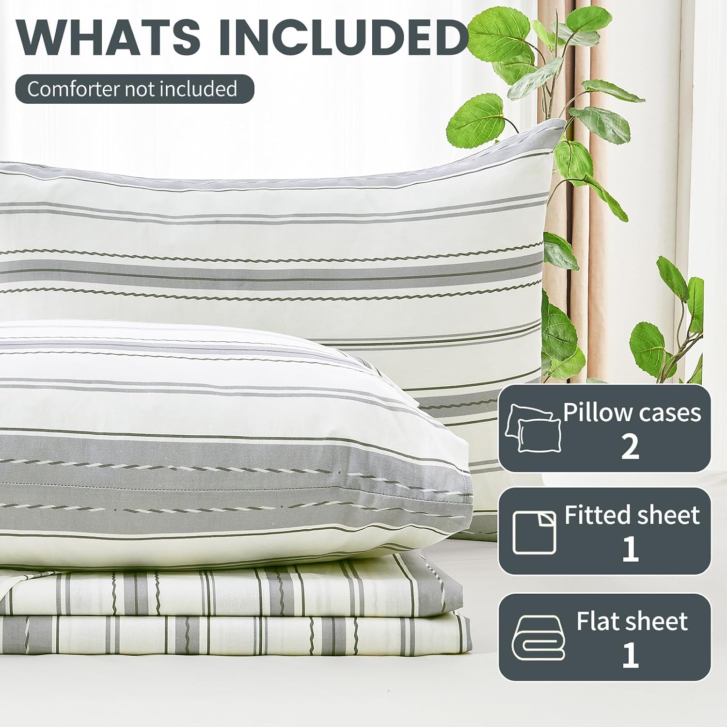 100% Linen Sheets Queen Size,Breathable & Durable 4-Piece Bed Flax Stripes Sheet Set,Soft All-Season Bedding for Hot Sleepers 16' Deep Pocket Oeko-TEX Certified,（Queen, Grey Stripes）