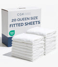 Bulk Case Pack of 20 Fitted Sheets - (20) Queen Size Fitted Sheets with Deep Pockets - Wholesale Bulk Bedding for Hotels, Spas & Airbnbs - Breathable & Cooling - Soft and Wrinkle Free - (Queen, White)