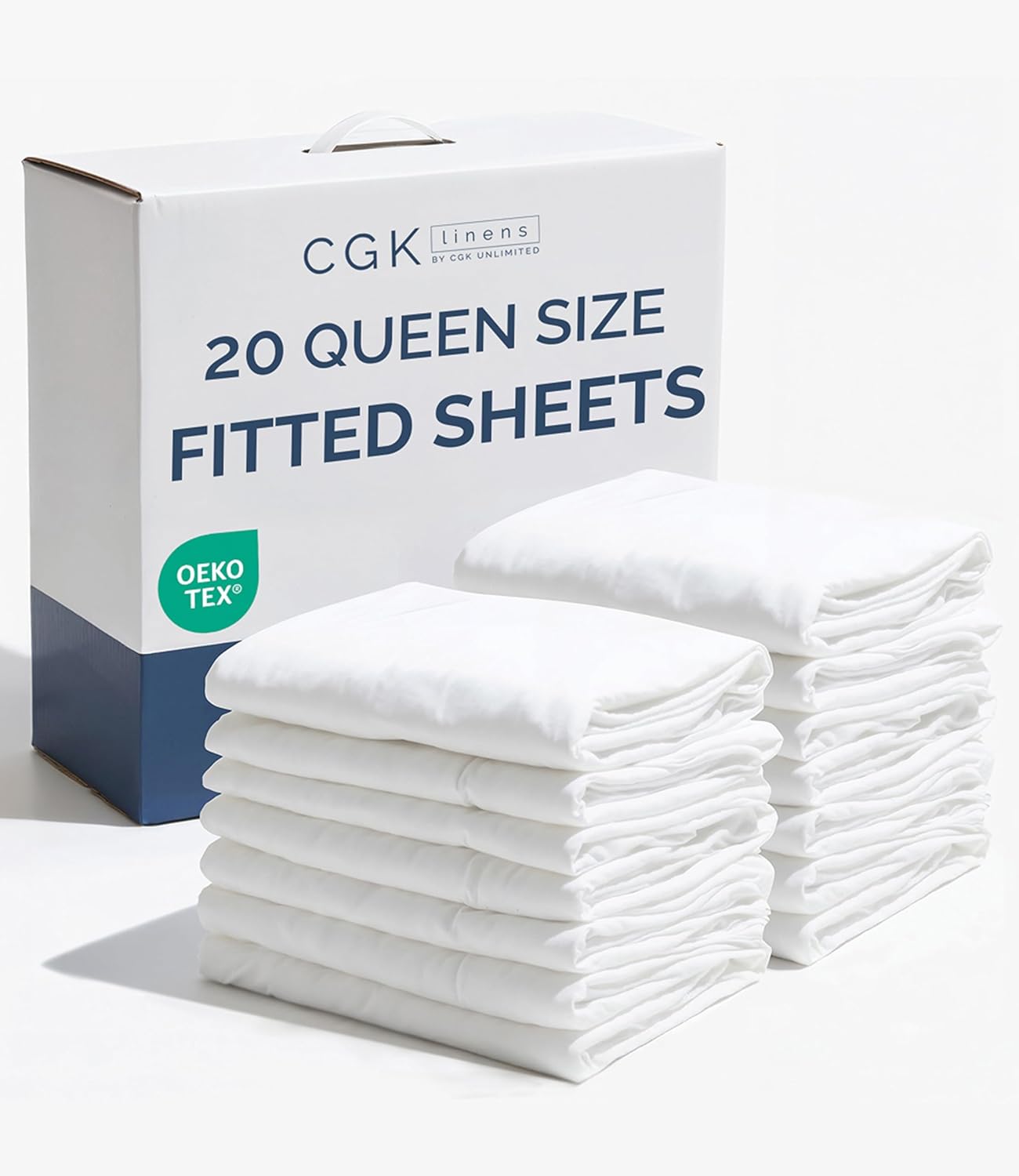 Bulk Case Pack of 20 Fitted Sheets - (20) Queen Size Fitted Sheets with Deep Pockets - Wholesale Bulk Bedding for Hotels, Spas & Airbnbs - Breathable & Cooling - Soft and Wrinkle Free - (Queen, White)