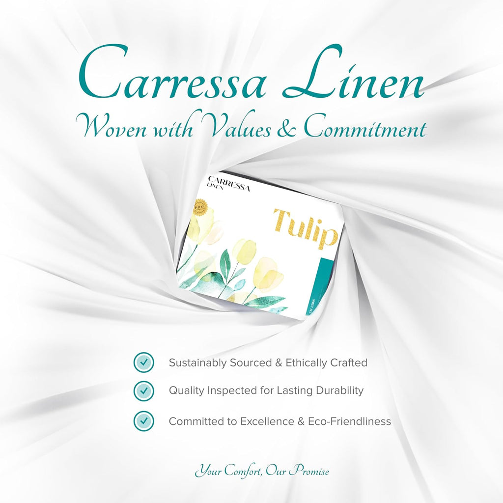 Carressa Linen 100% Egyptian Cotton King Size Sheets Set - 800 Series Tulips Collection Egyptian Cotton Sheets King Size (6 PC, Crisp White), 16' Deep Pocket Sateen Weave Luxury Bed Sheet