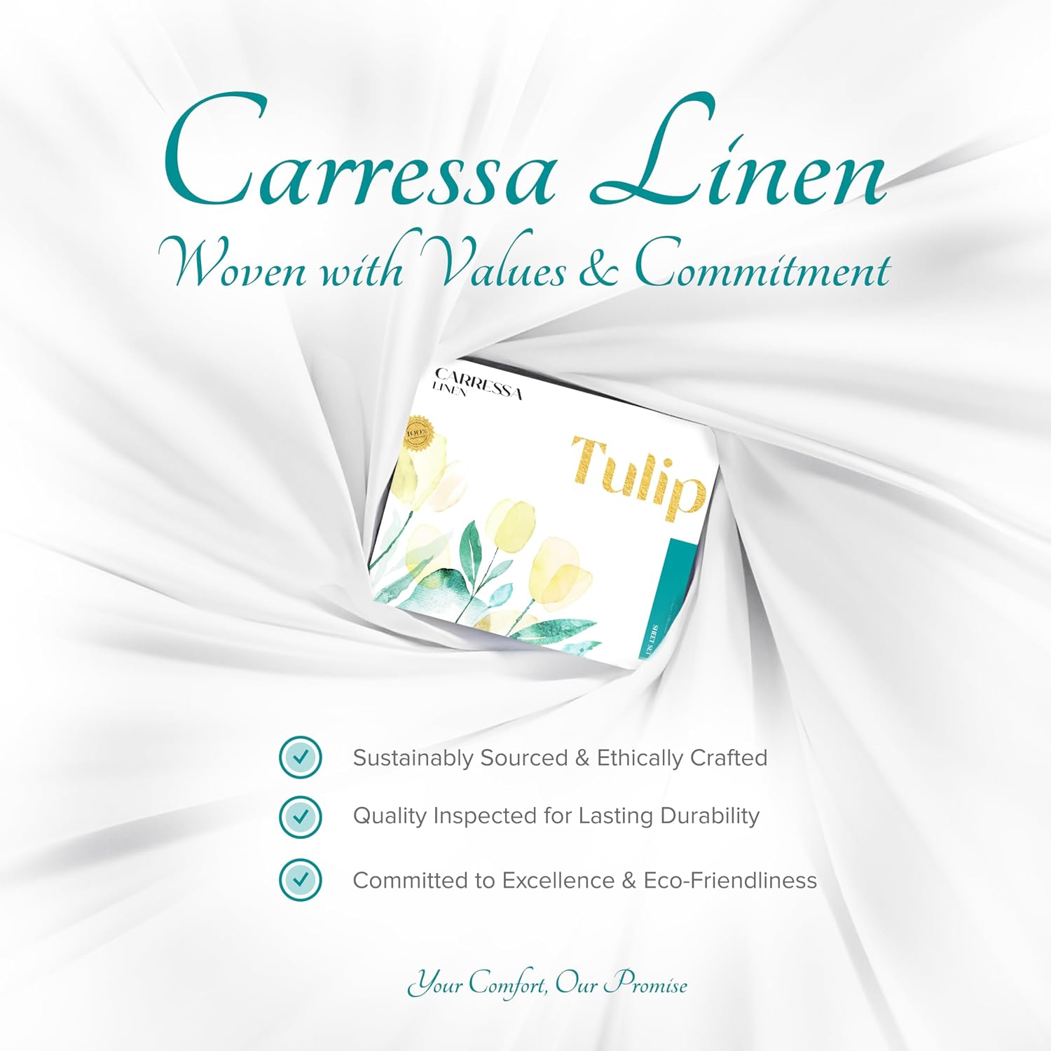 Carressa Linen 100% Egyptian Cotton King Size Sheets Set - 800 Series Tulips Collection Egyptian Cotton Sheets King Size (6 PC, Crisp White), 16' Deep Pocket Sateen Weave Luxury Bed Sheet