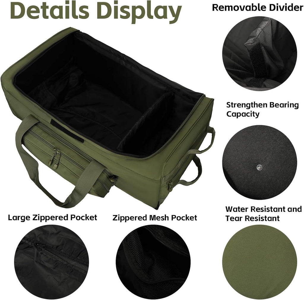 120L 3-Wheel Rolling Duffle Bag - Heavy Duty Military Deployment Bag, Durable Wheeled Duffle Luggage for Travel, Camping & Outdoor Adventures
