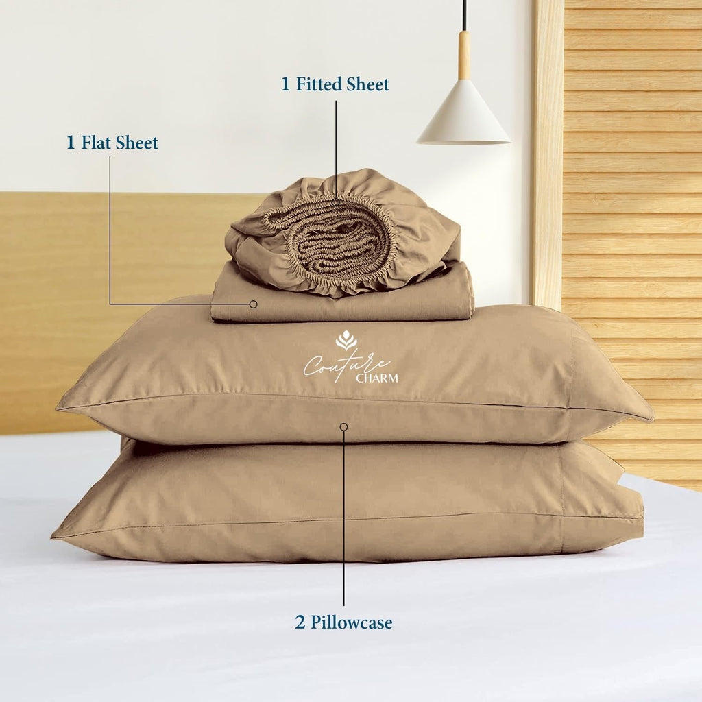 Queen Size 1000 Thread Count 100% Egyptian Cotton Sheet Set, 4-Piece, Sateen Weave, with 10-12' Deep Pocket Snug Fit (Solid, Taupe)