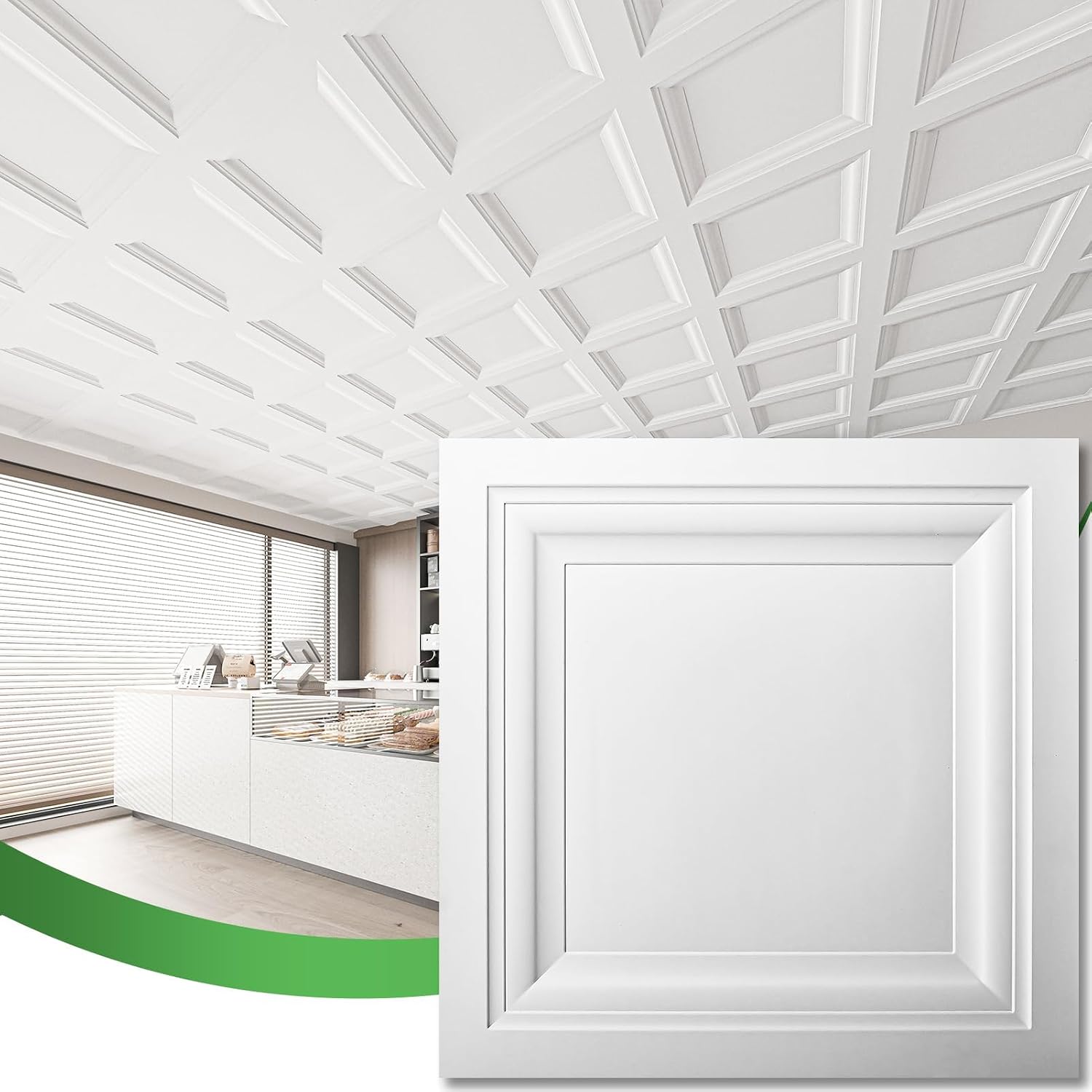 Art3d Drop Ceiling Tiles 36 Pack, 2ft x 2ft PVC Glue-up Ceiling Tiles, 24x24 Wall Tiles for Indoor Decor, Home, Office, Coffee Shop, Restaurant, Gym, Multi-Pack, Covers 144 Sq. Ft, Square White
