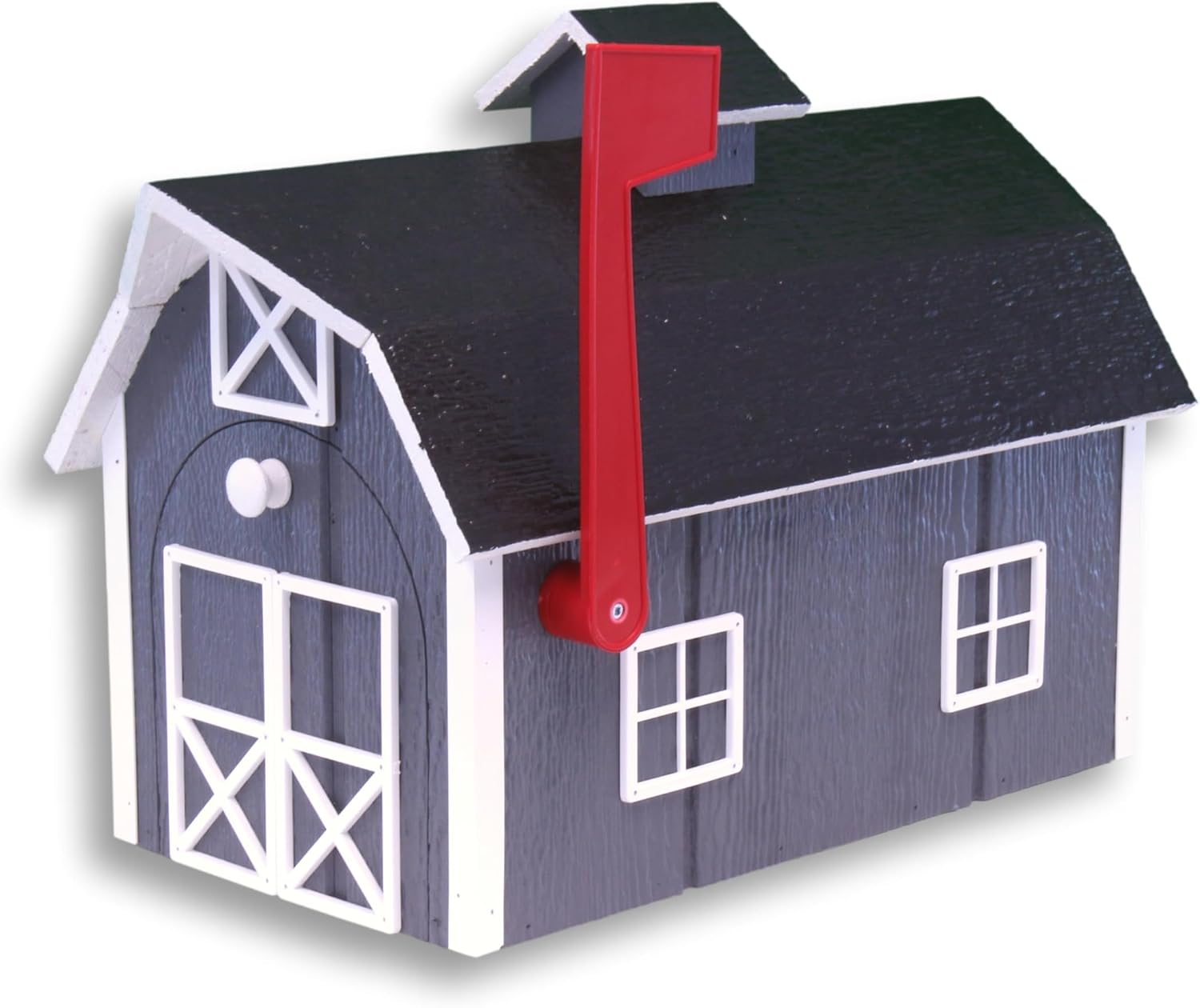 Deluxe Wooden Mailbox, Post Mount, Dutch Barn Style (Dark Gray and White)