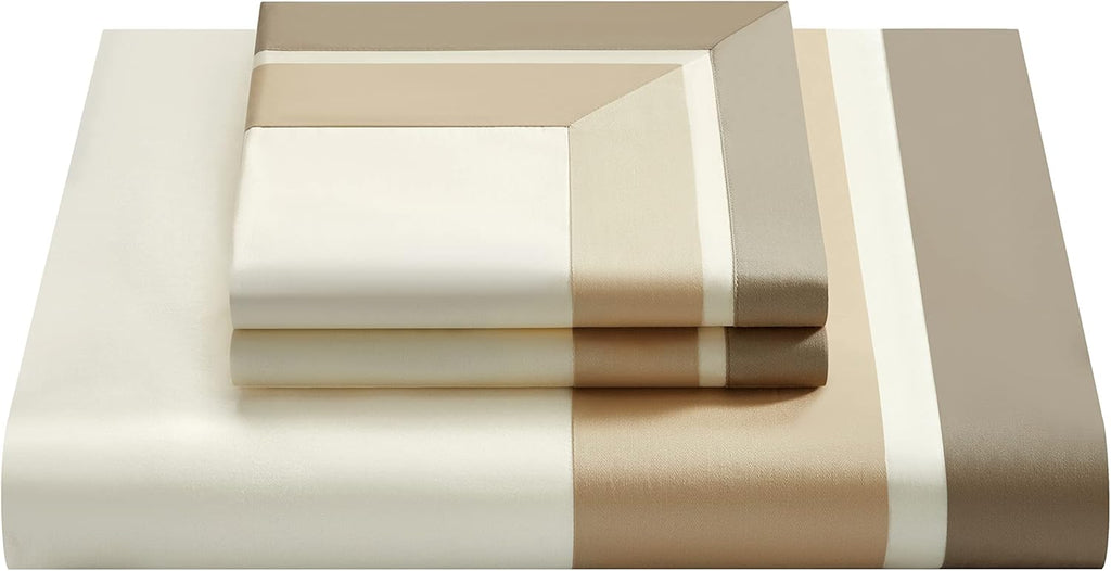 Casabolaj Shading 3 Pieces Do Not Include Filling Duvet Cover Set 100% Egyptian Cotton Sateen Luxury 400 Thread Count-Classic and Contemporary Frame Patchwork Cream/Beige/Champange(Queen)