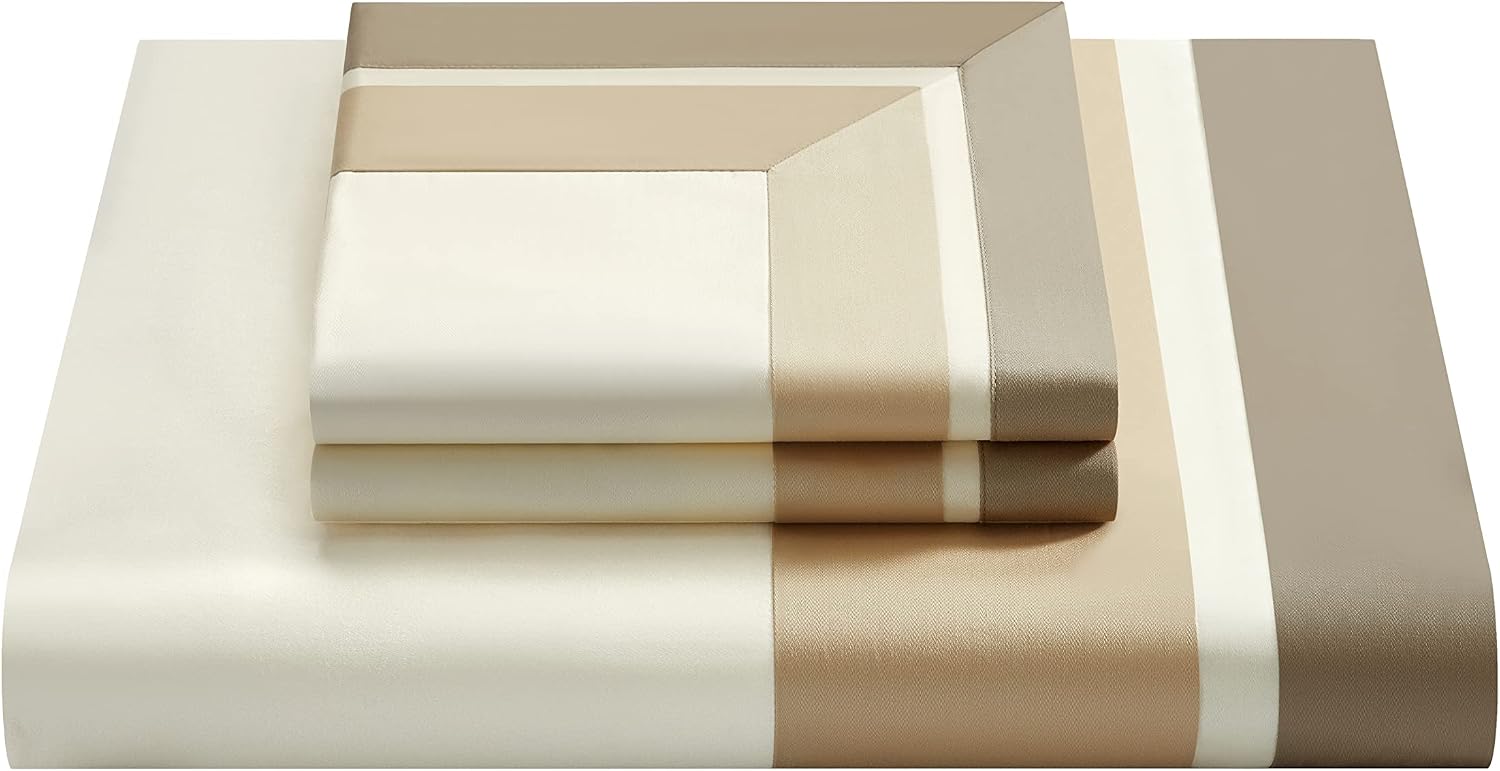 Casabolaj Shading 3 Pieces Duvet Cover Set Do Not Include Filling 100% Egyptian Cotton Sateen Luxury 400 Thread Count-Classic and Contemporary Frame Patchwork Cream/Beige/Champange (King)