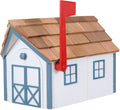 Amish Cedar Roof Wooden Mailbox with Window & Door Trim (White with Wedgewood Blue Trim)