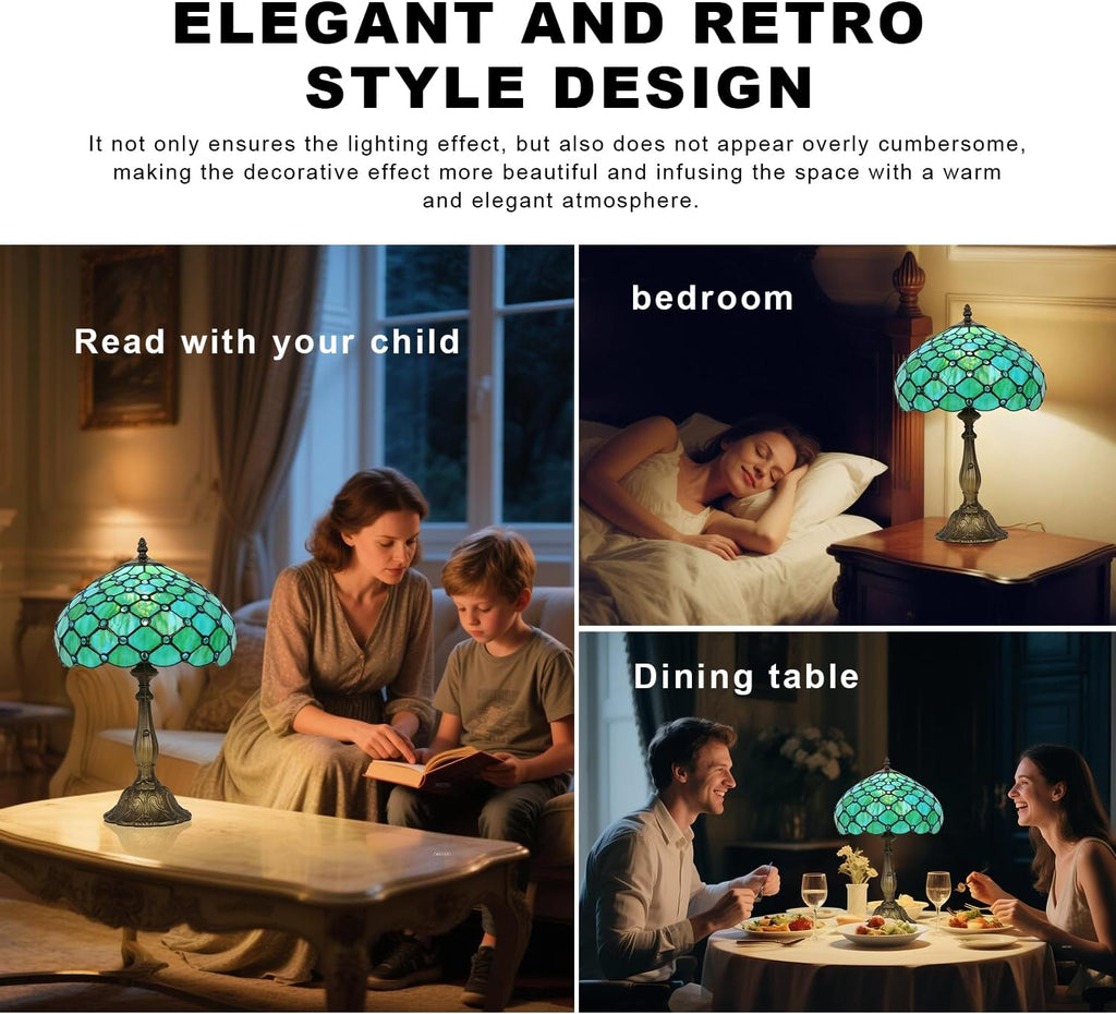 Tiffany Lamp,12X12X19 Inch Tiffany Style Reading Light,Tiffany Table Lamps,Sea Blue Pearl Table Lamp.