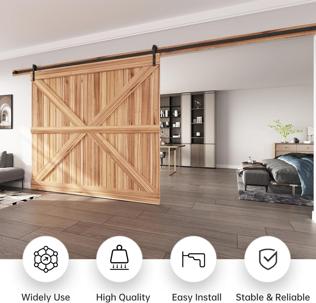 EaseLife 16 FT Sliding Barn Door Hardware Track Kit,Straight Pulley,Slide Smoothly Quietly,Easy Install (16FT Track Kit for 96' Wide Single Door)