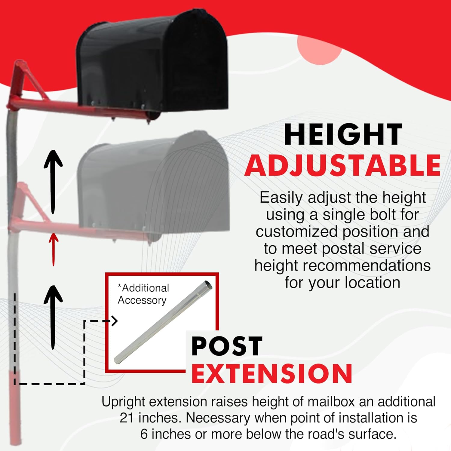 Mailbox Support with Swinging Boom Arm Complete Kit, Mailbox and Mounting Board Included, No Dig Mailbox Post, Galvanized Steel Post, Ideal for Rural and Residential, Made in USA (Black, Medium)