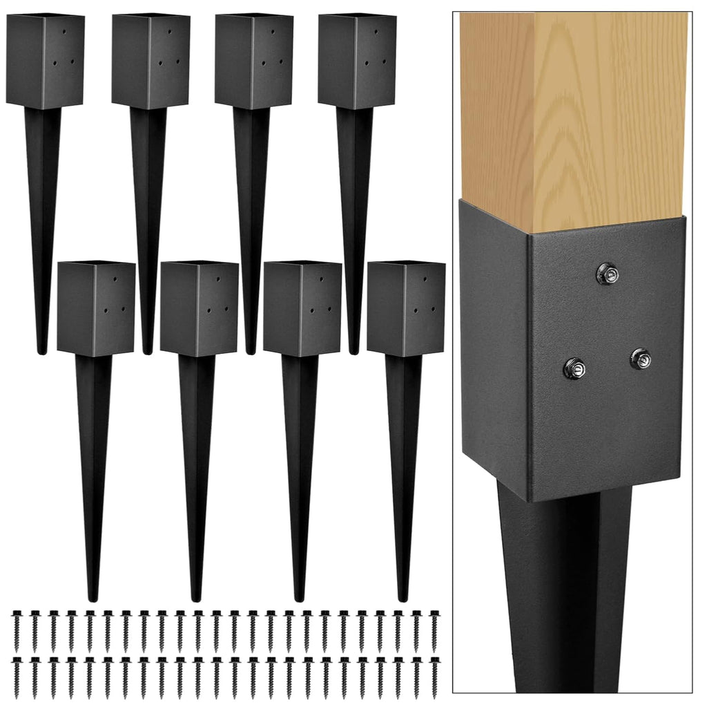 Heavy Duty Metal Fence Post Anchor Ground Spike 31.5''x4''x4'' for Fence, Mailbox, Bird Feeder, Decking, Banner, ... with The Black Powder Coating Cover on The Surface (Set 8)