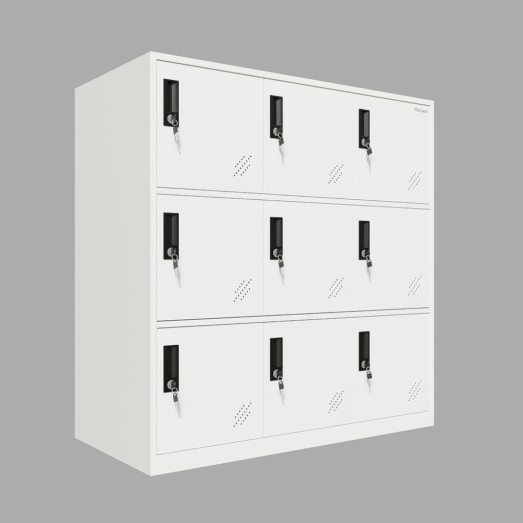 MECOLOR- Living Room Storage Cabinet with 9 Doors, Office Filing Storage Cabinet Locker with Organizers, H 36.4' Full White Steel cabinets (9D, Full White)