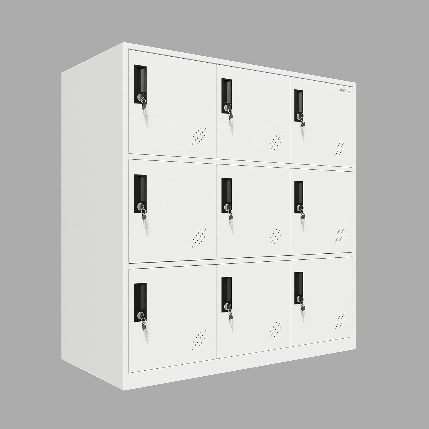 MECOLOR- Living Room Storage Cabinet with 9 Doors, Office Filing Storage Cabinet Locker with Organizers, H 36.4' Full White Steel cabinets (9D, Full White)