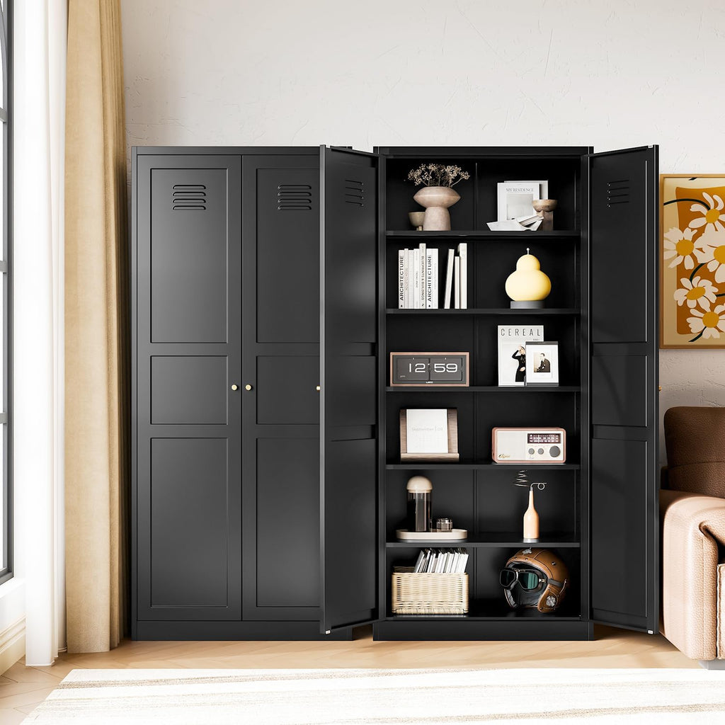 Letaya Black Storage Cabinet with Adjustable Shelves-Metal Home Kitchen Pantry Cabinets with Doors,Organization Locker for Cupboard/Bedroom/Dining/Living/Bathroom/Office/Garage Room