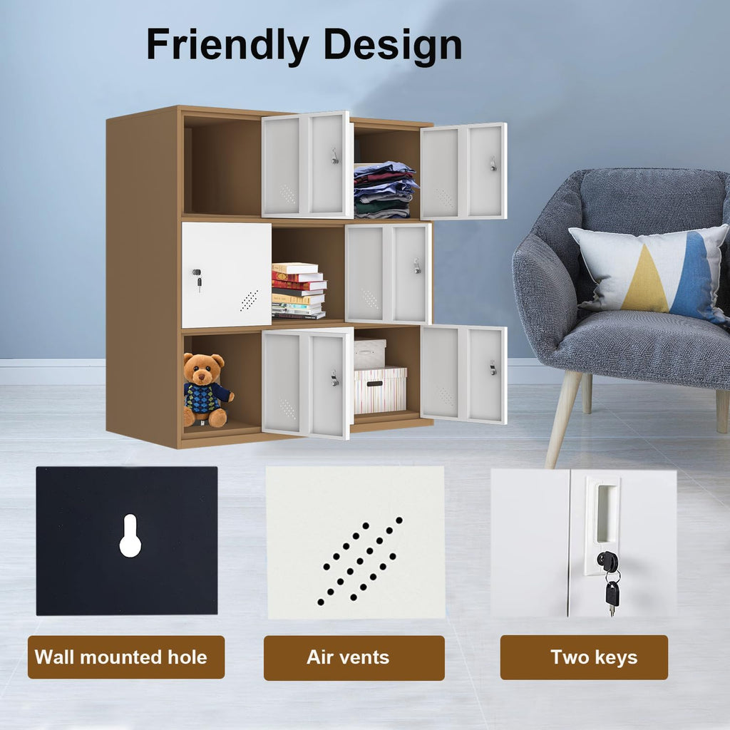 MECOLOR- Storage Locker with Lock Keys,Free Standing Metal Storage Cabinet with Vents, Steel Organizers Cabinet Steel Counter Cabinet(9D, White)