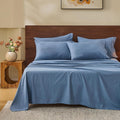 MEISHANG 100% French Pure Linen Sheets Queen Size - Bed Sheets 4 Piece Sets, Soft Durable Flax Linen, Anti-Tear Breathable Oeko-Tex Certified with 16' Deep Pocket (Dusty Blue)