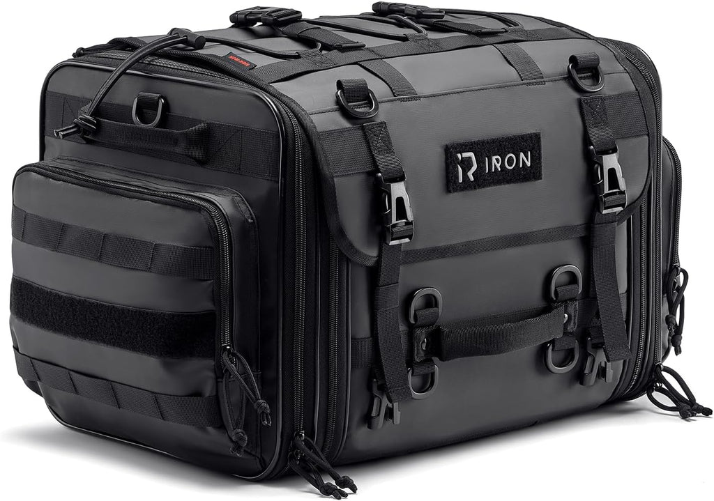 RIDEIRON Motorcycle Tail Bag, Expandable Motorcycle Travel Luggage Bags 40L-60L, Waterproof Rear Rack Trunk with Rain Cover and Sissy Bar Straps